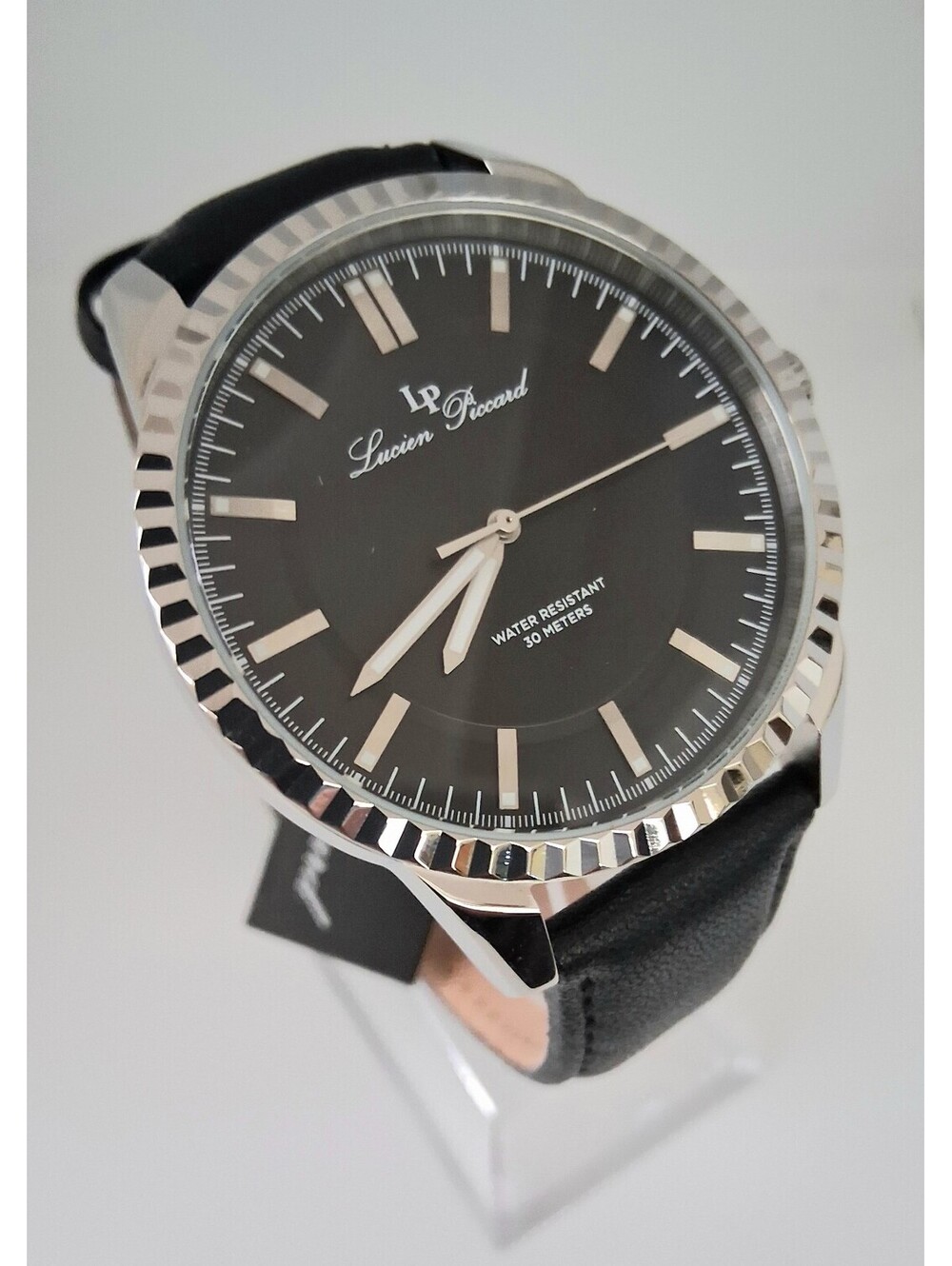 Brand‎ New Lucien Piccard LP-28025 Black Leather Men's Watch